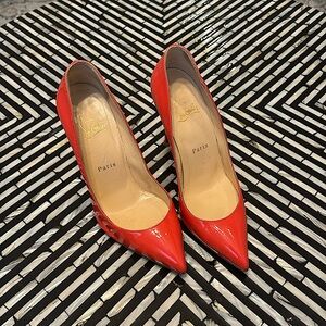 Christian Louboutin Pigalle 120mm Pumps Patent Leather Bright Coral Size 37.5
